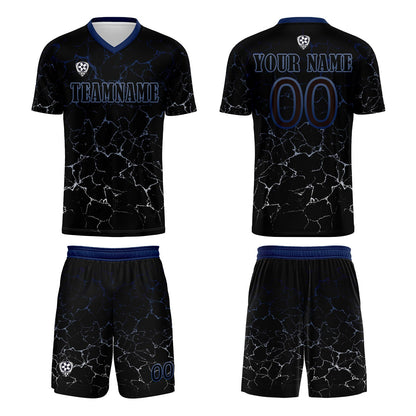Custom Black Deepblue Soccer Uniform Jersey Kids Adults Personalized Set Jersey Shirt