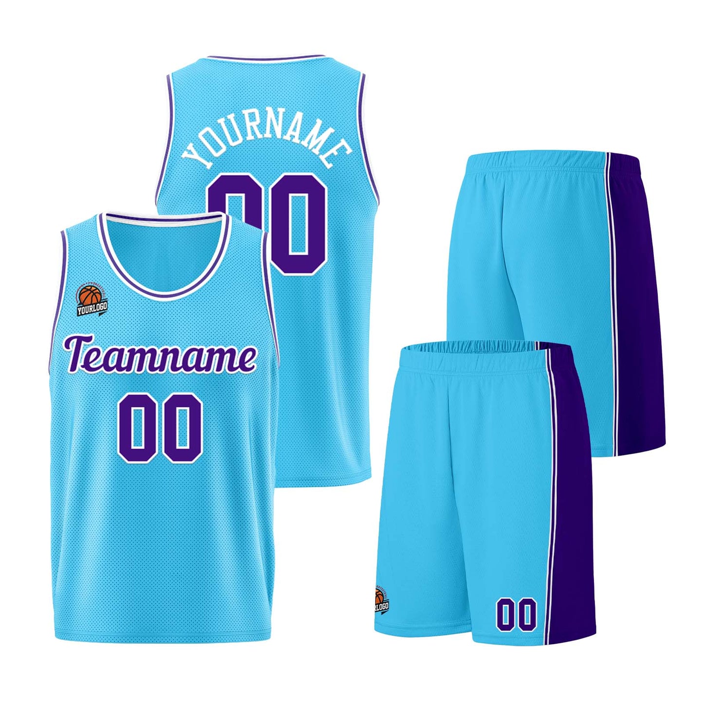 Custom Light Blue Purple Basketball Jersey for Men Women Adult Youth Stitched Name Number Logo