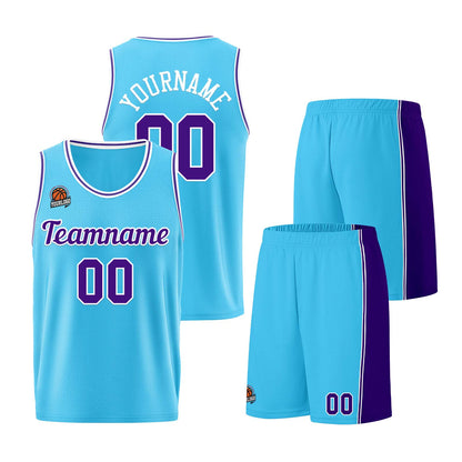 Custom Light Blue Purple Basketball Jersey for Men Women Adult Youth Stitched Name Number Logo