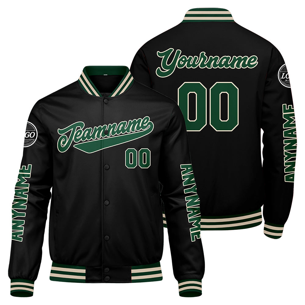 Custom Dark Green Black Cream Varsity Jackets for Men Women Youth Personalized Letterman Jackets
