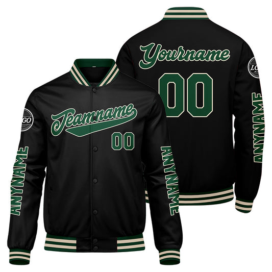 Custom Dark Green Black Cream Varsity Jackets for Men Women Youth Personalized Letterman Jackets