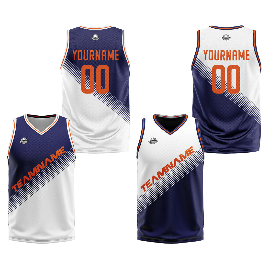 Custom Navy White Reversible Basketball Suit for Adults and Kids Personalized Jersey