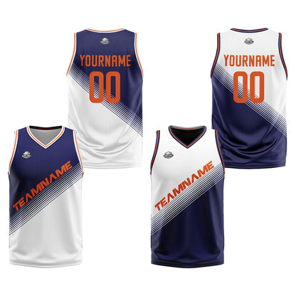 Custom Navy White Reversible Basketball Suit for Adults and Kids Personalized Jersey