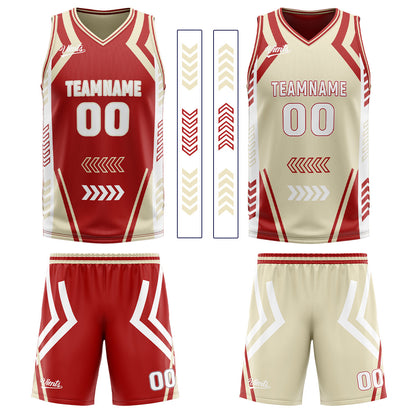 Custom Red Cream Reversible Basketball Suit for Adults and Kids Personalized Jersey