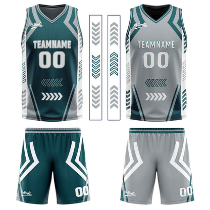 Custom Dull Green Grey Reversible Basketball Suit for Adults and Kids Personalized Jersey