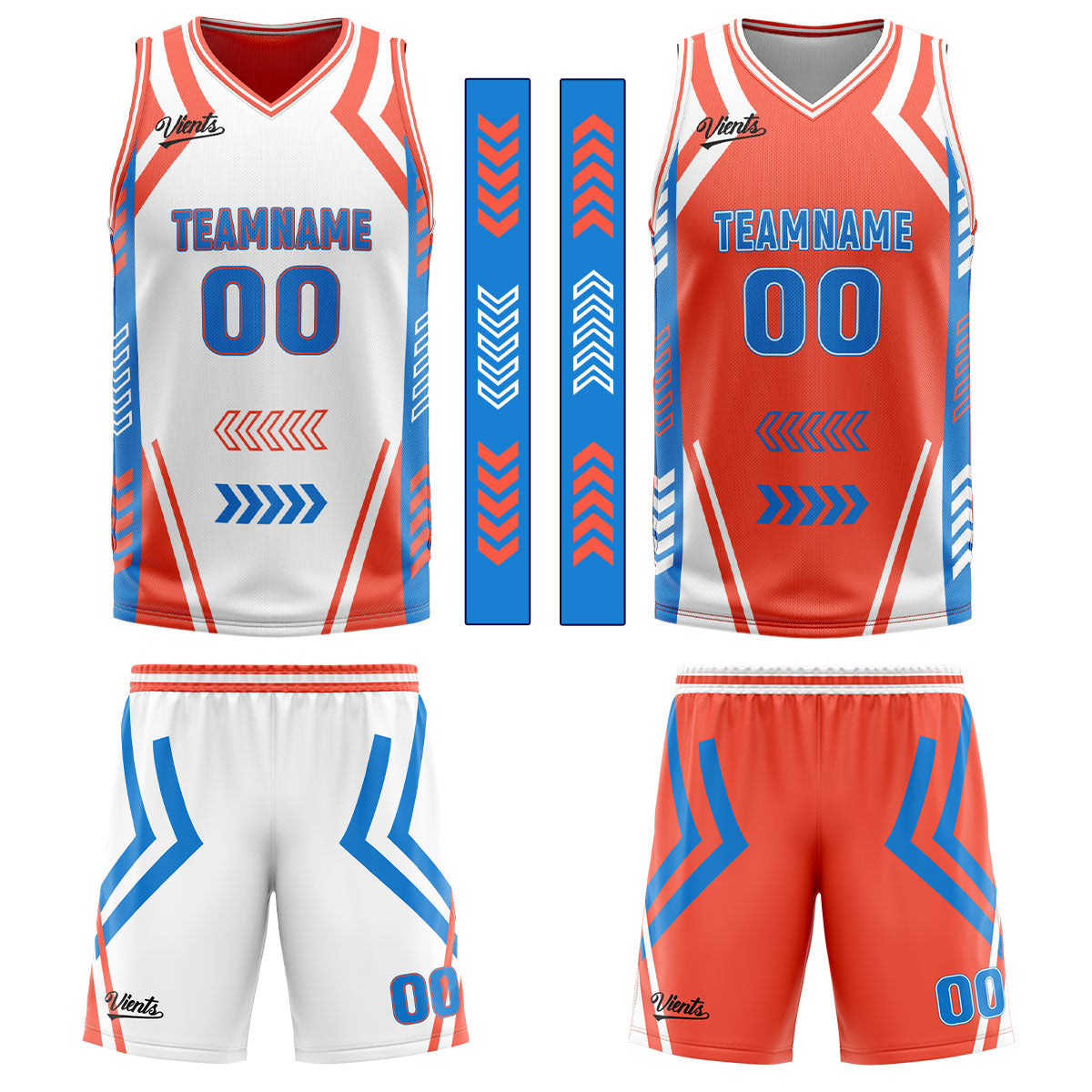 Custom White Orange Blue Reversible Basketball Suit for Adults and Kids Personalized Jersey