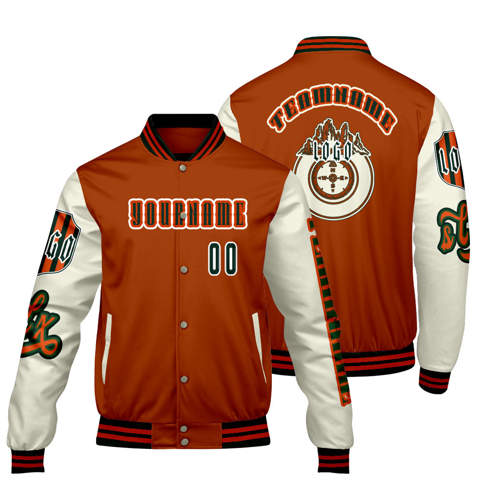 Custom Orange White Letterman Varsity Jacket Personalized Embroidery Printing
