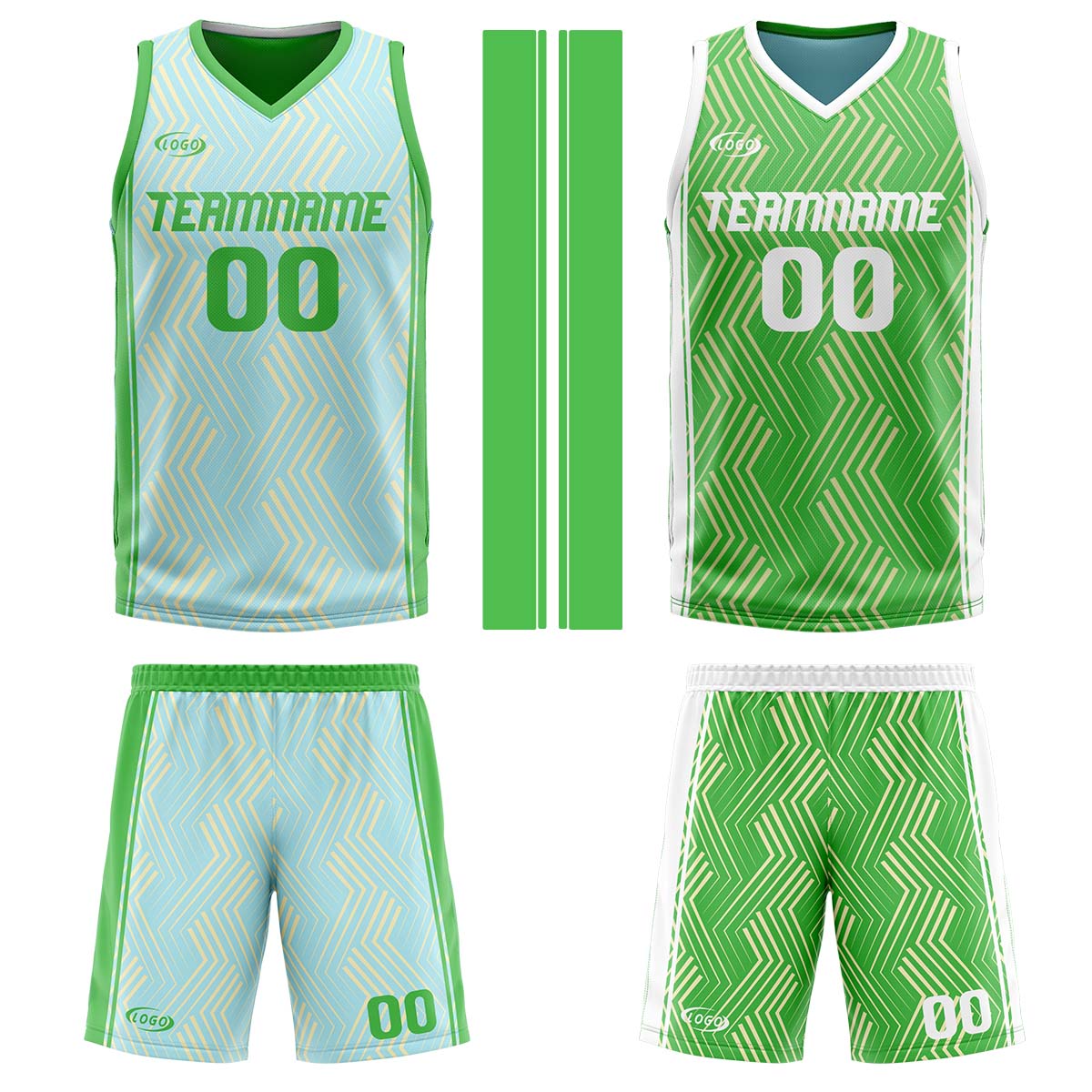 Custom Light Blue Green Reversible Basketball Suit for Adults and Kids Personalized Jersey