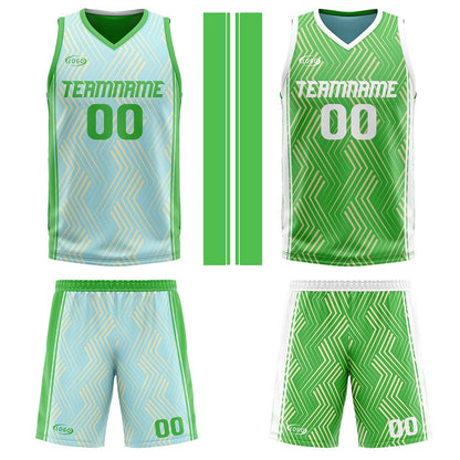Custom Light Blue Green Reversible Basketball Suit for Adults and Kids Personalized Jersey