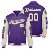 Custom Purple Cream Varsity Jackets for Men Women Youth Personalized Letterman Jackets
