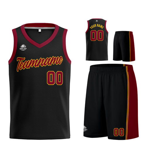 Custom Black Burgundy Yellow Basketball Jersey for Men Women Adult Youth Stitched Name Number Logo
