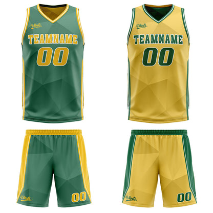 Custom Green Yellow Reversible Basketball Suit for Adults and Kids Personalized Jersey