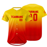 Custom Yellow Red Baseball Jersey Personalized Gradient Team Uniforms Shirt with Name Number