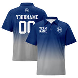 Custom Navy Grey Football Gradient Polo Shirts  Add Your Unique Logo/Name/Number