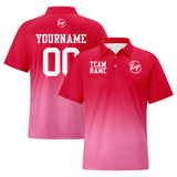 Custom Red Pink Football Gradient Polo Shirts  Add Your Unique Logo/Name/Number