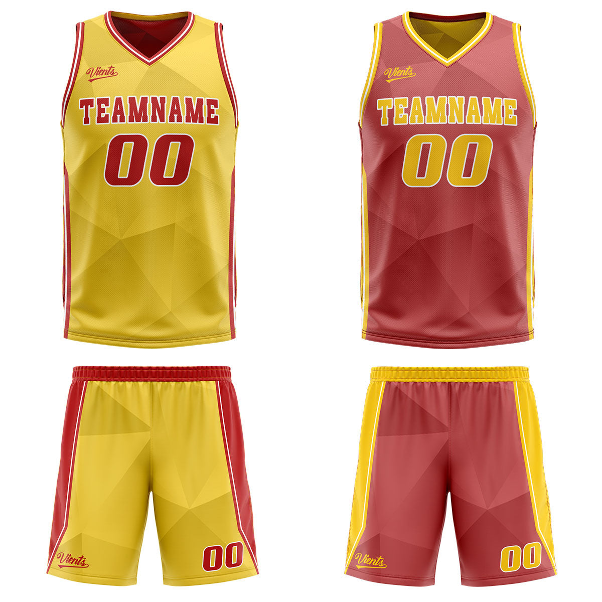 Custom Yellow Red Reversible Basketball Suit for Adults and Kids Personalized Jersey