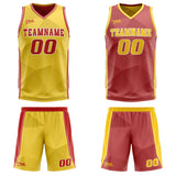 Custom Yellow Red Reversible Basketball Suit for Adults and Kids Personalized Jersey