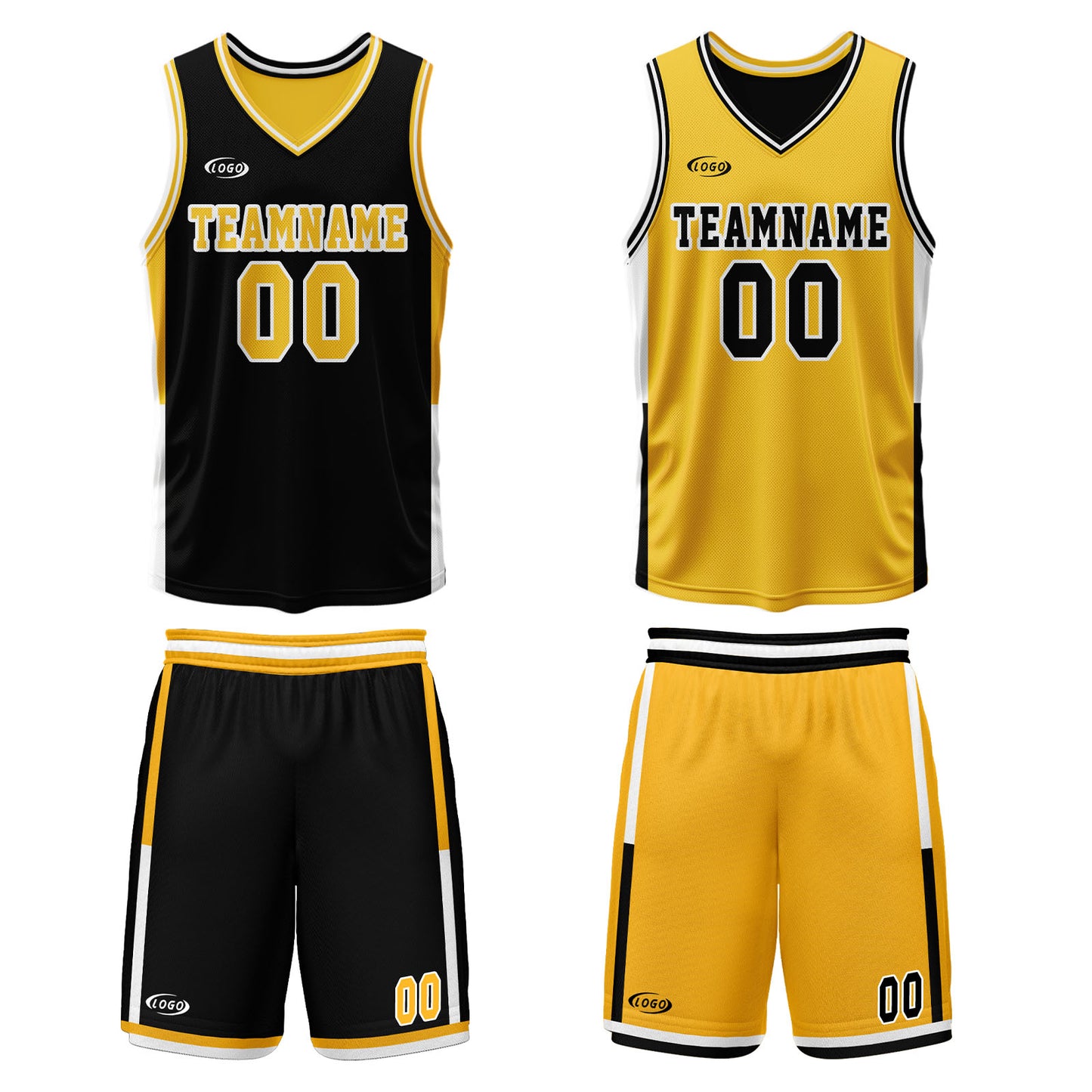 Custom Black Yellow Reversible Basketball Suit for Adults and Kids Personalized Jersey