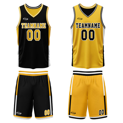 Custom Black Yellow Reversible Basketball Suit for Adults and Kids Personalized Jersey
