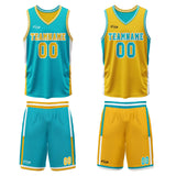 Custom Cyan Yellow Reversible Basketball Suit for Adults and Kids Personalized Jersey