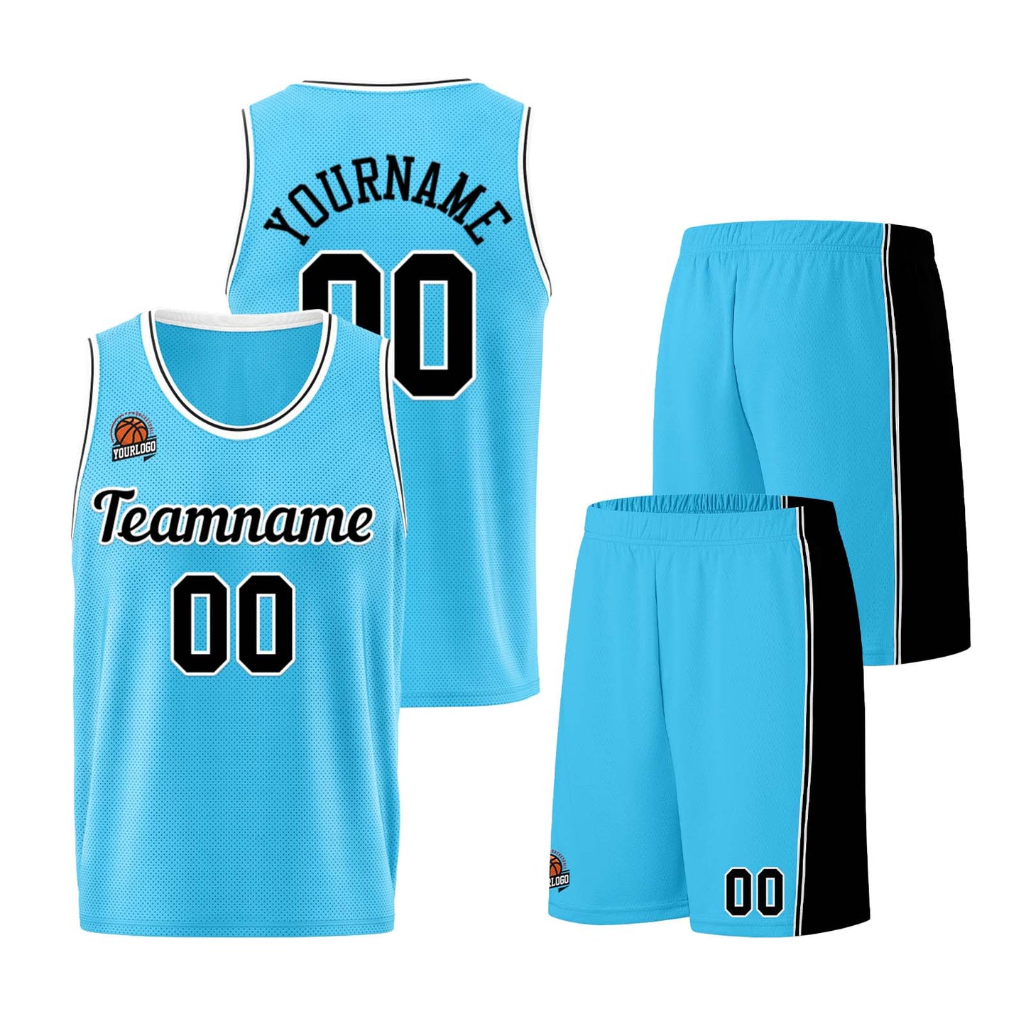 Custom Light Blue Black Basketball Jersey for Men Women Adult Youth Stitched Name Number Logo