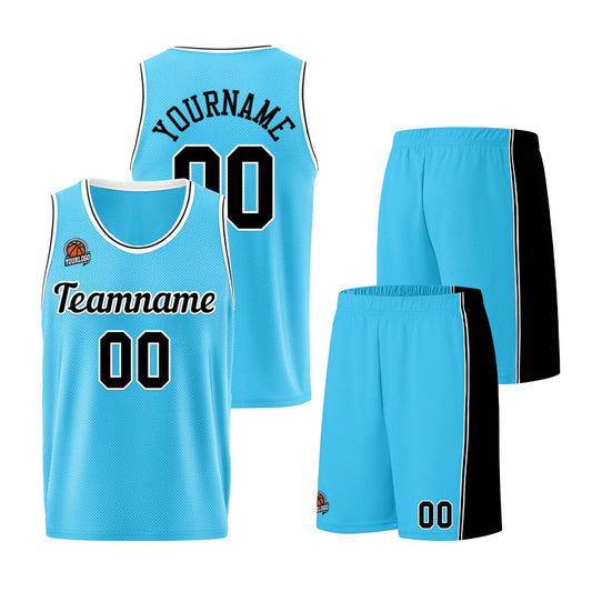 Custom Light Blue Black Basketball Jersey for Men Women Adult Youth Stitched Name Number Logo