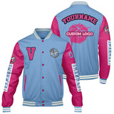 Custom Pale Blue Pink Varsity Jackets for Men Women Youth Personalized Letterman Jackets