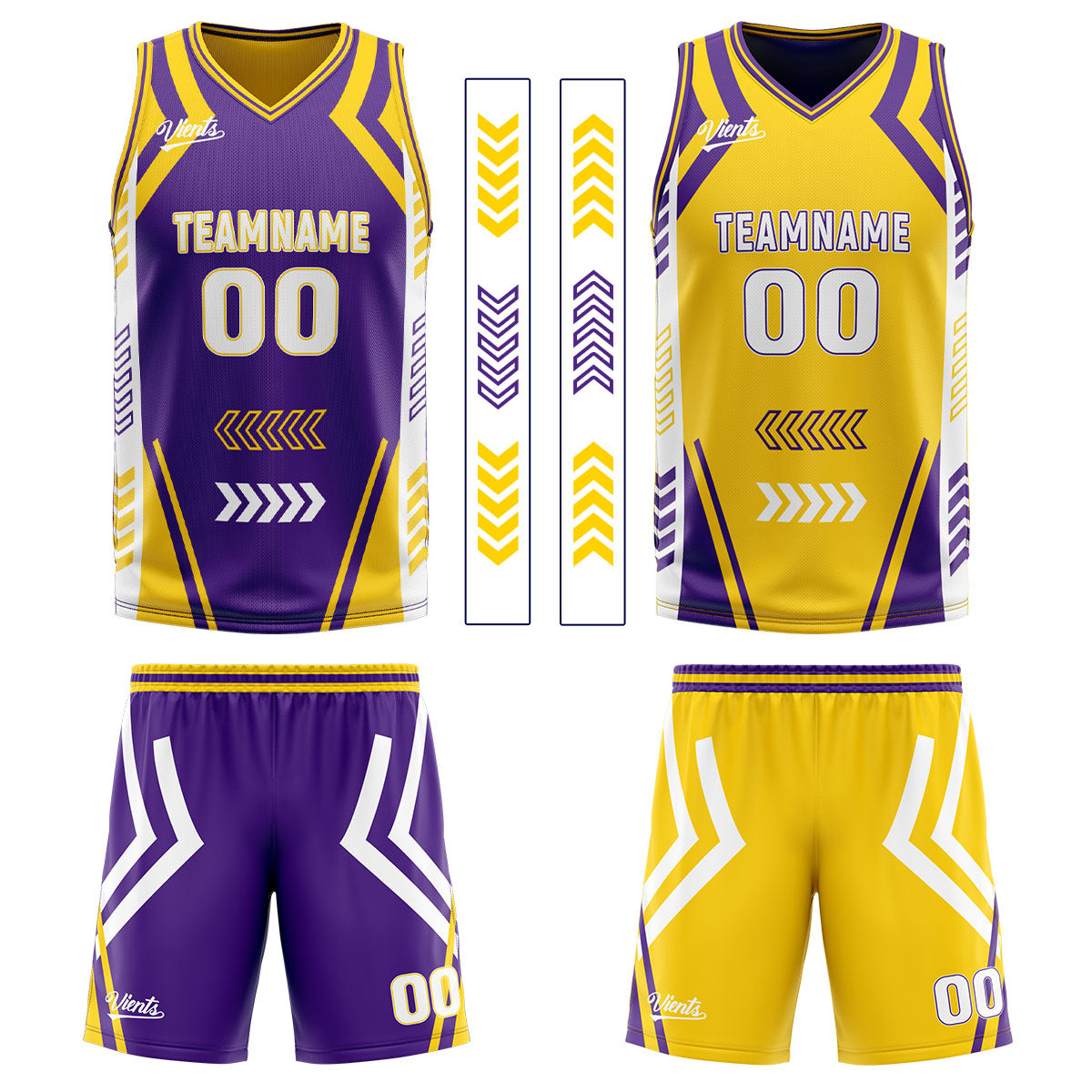 Custom Purple Yellow Reversible Basketball Suit for Adults and Kids Personalized Jersey