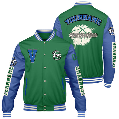 Custom Grass Green Color Blue Varsity Jackets for Men Women Youth Personalized Letterman Jackets