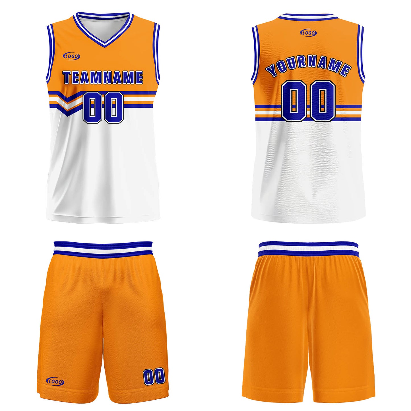 Custom Orange White Blue Basketball Jersey Uniform Suit Printed Your Logo Name Number
