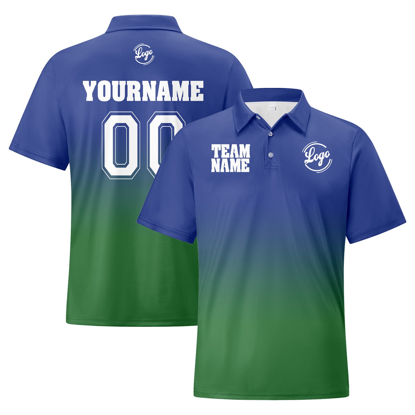 Custom Blue Green Football Gradient Polo Shirts  Add Your Unique Logo/Name/Number