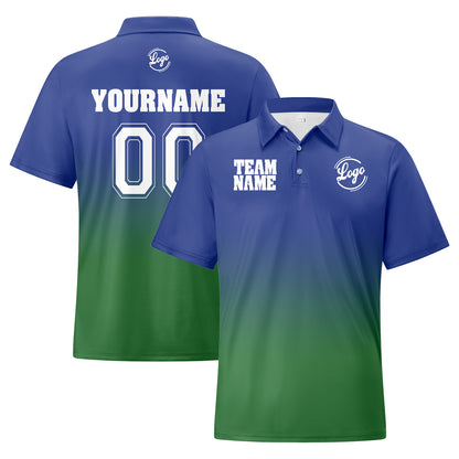 Custom Blue Green Football Gradient Polo Shirts  Add Your Unique Logo/Name/Number