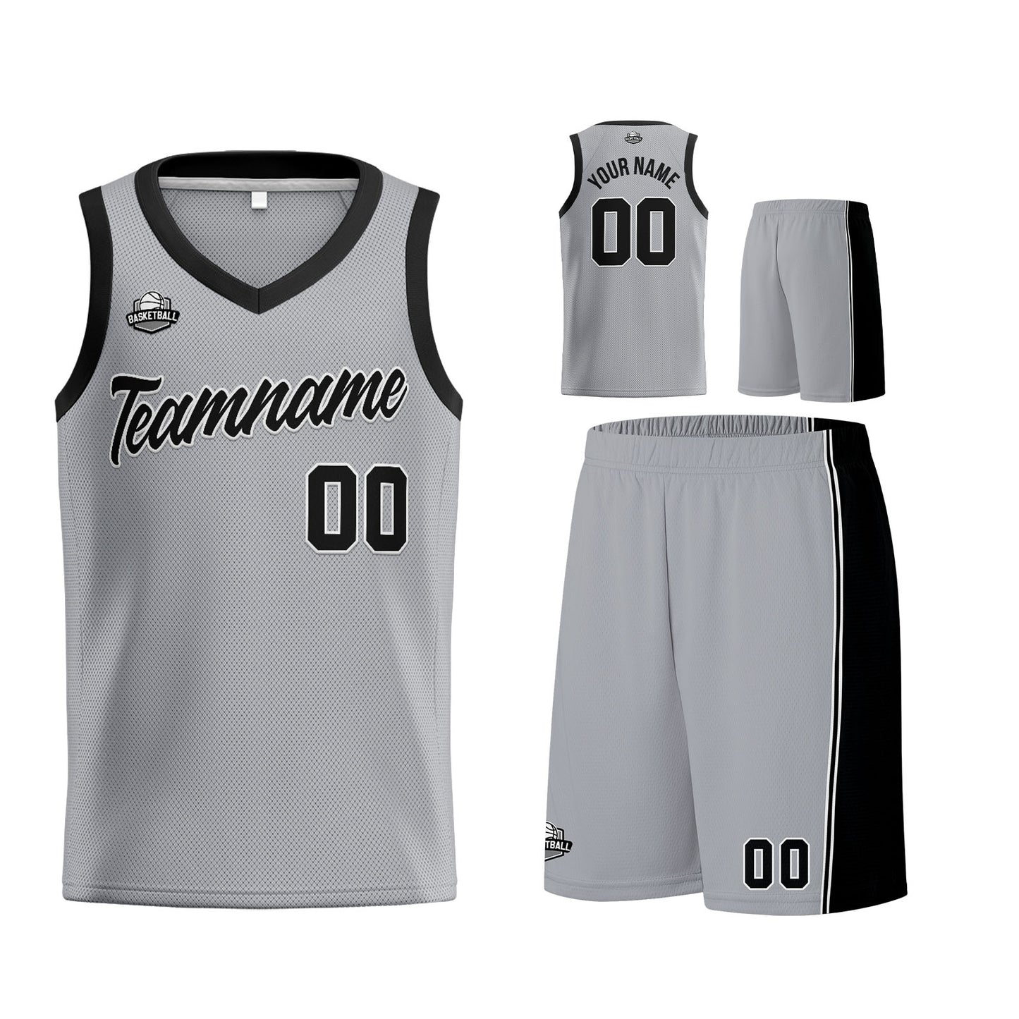 Custom Gray Black Basketball Jersey for Men Women Adult Youth Stitched Name Number Logo