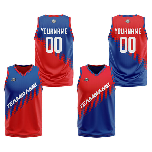 Custom Blue Red Reversible Basketball Suit for Adults and Kids Personalized Jersey