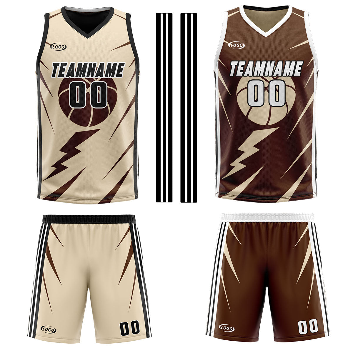 Custom Cream Brown Reversible Basketball Suit for Adults and Kids Personalized Jersey