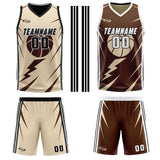 Custom Cream Brown Reversible Basketball Suit for Adults and Kids Personalized Jersey