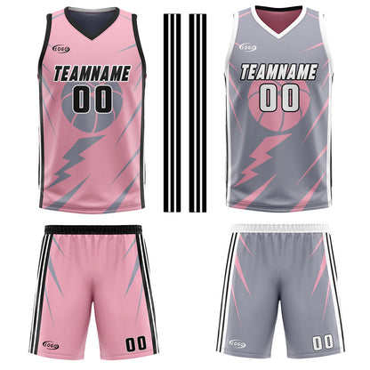 Custom Pink Grey Reversible Basketball Suit for Adults and Kids Personalized Jersey