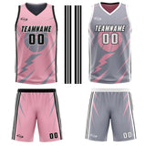 Custom Pink Grey Reversible Basketball Suit for Adults and Kids Personalized Jersey