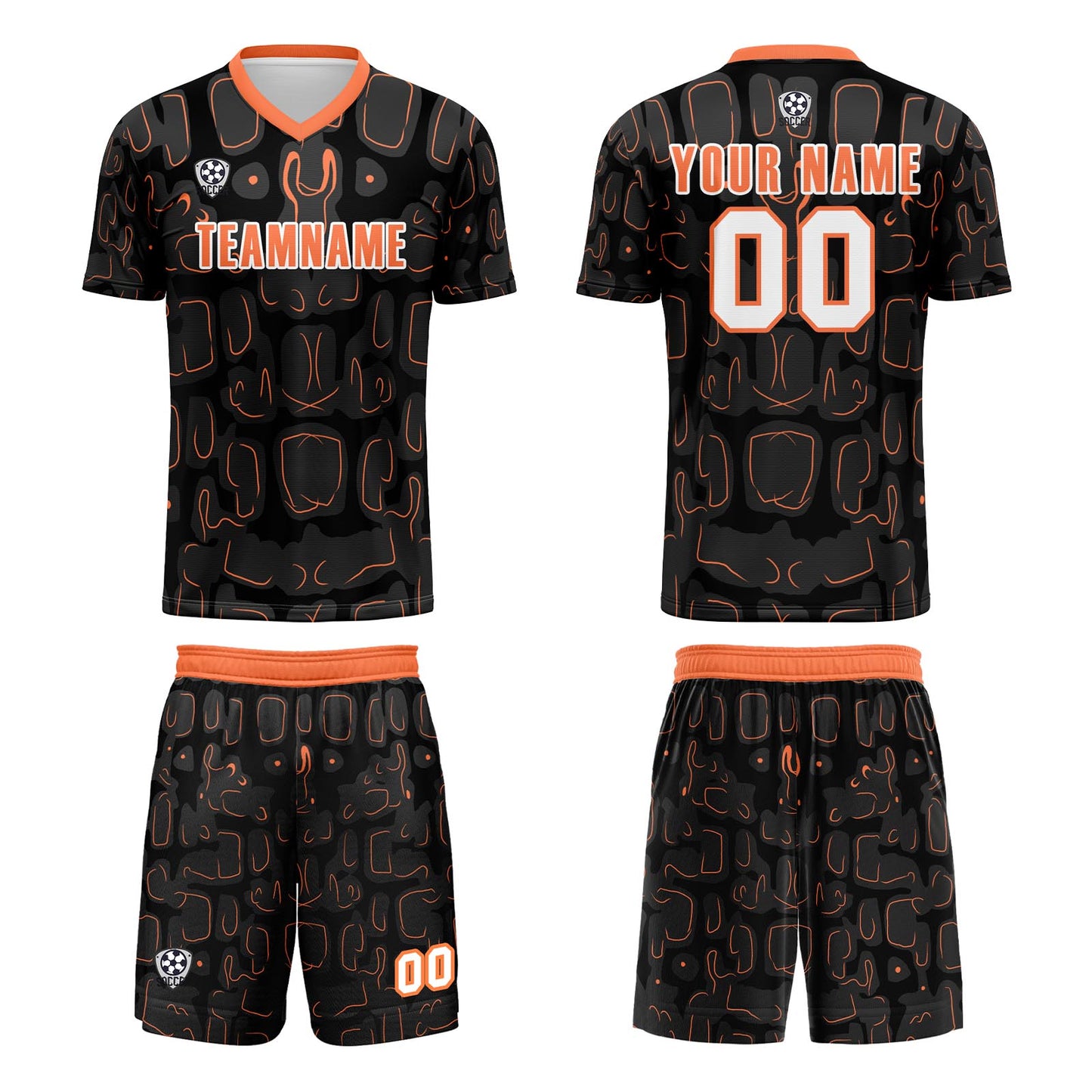 Custom Black Orange Soccer Uniform Jersey Kids Adults Personalized Set Jersey Shirt