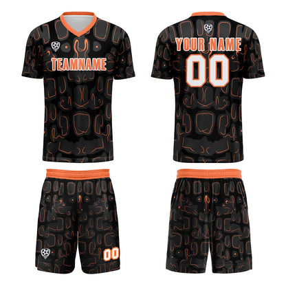 Custom Black Orange Soccer Uniform Jersey Kids Adults Personalized Set Jersey Shirt