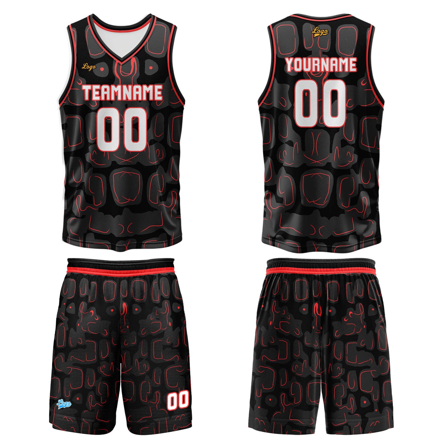 Custom Black Red Basketball Jersey Uniform Suit Printed Your Logo Name Number