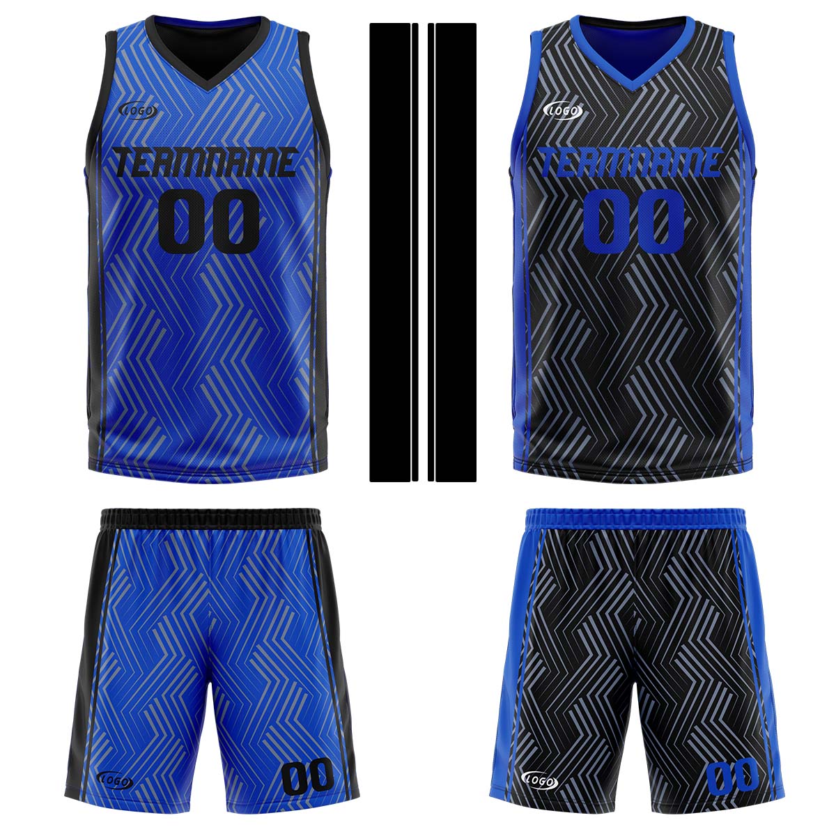 Custom Blue Black Reversible Basketball Suit for Adults and Kids Personalized Jersey