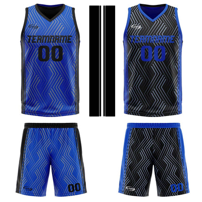 Custom Blue Black Reversible Basketball Suit for Adults and Kids Personalized Jersey