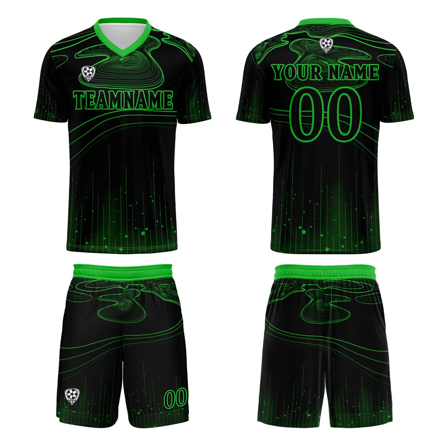 Custom Black Green Soccer Uniform Jersey Kids Adults Personalized Set Jersey Shirt