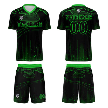 Custom Black Green Soccer Uniform Jersey Kids Adults Personalized Set Jersey Shirt