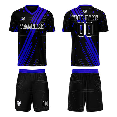 Custom Black Blue Uniform Jersey Kids Adults Personalized Set Jersey Shirt