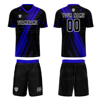 Custom Black Blue Uniform Jersey Kids Adults Personalized Set Jersey Shirt