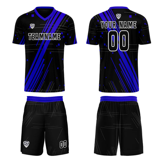 Custom Black Blue Uniform Jersey Kids Adults Personalized Set Jersey Shirt