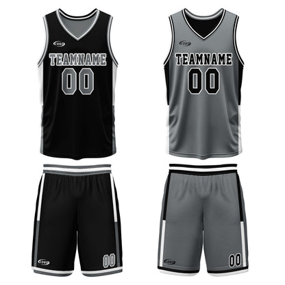 Custom Black Grey Reversible Basketball Suit for Adults and Kids Personalized Jersey