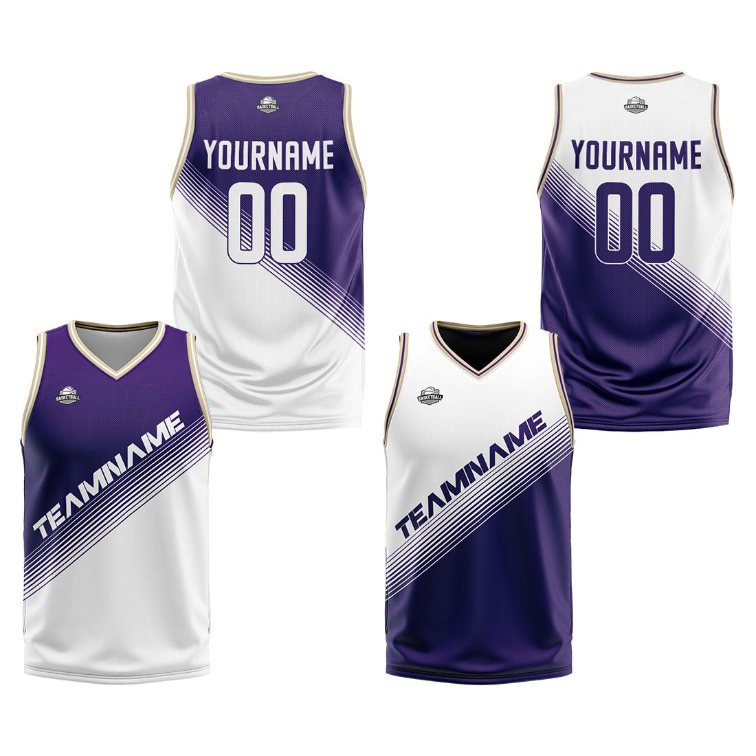 Custom Purple White Reversible Basketball Suit for Adults and Kids Personalized Jersey